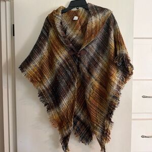 Elegant Brown and Tan Fringe Poncho